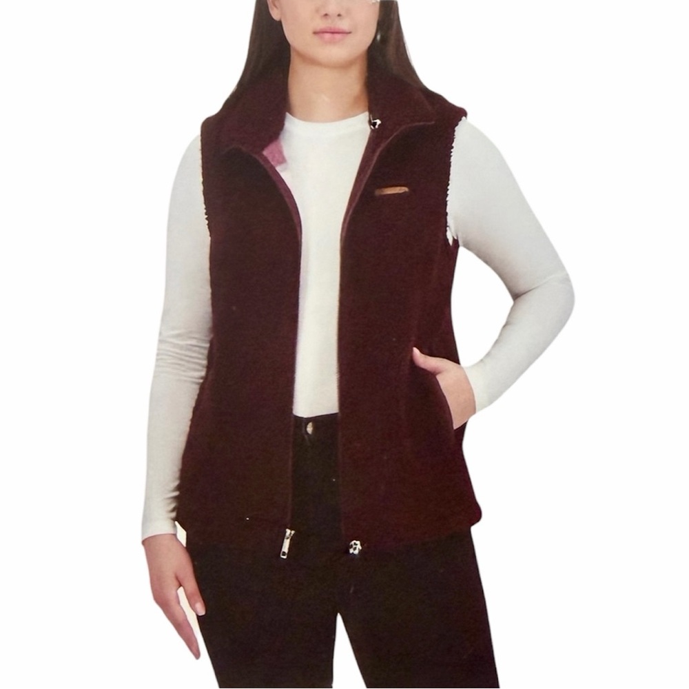 NEW Sage Women’s Maroon/Burgundy Fleece Outdoor Zip-Up Stand Collar Vest, Size S